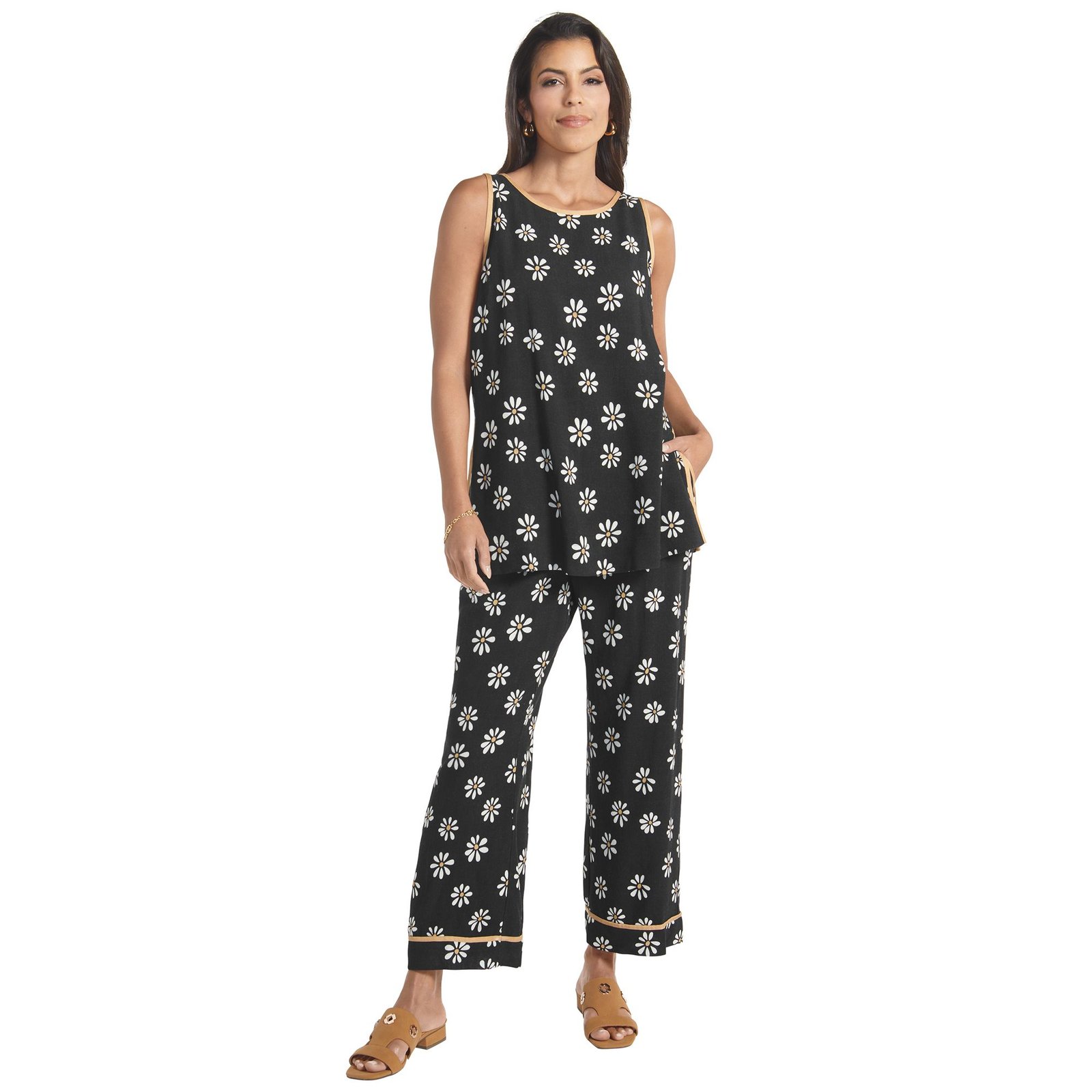 Masseys Sunshine Set (Size 6) Black/Daisy, Cotton,Linen,Rayon