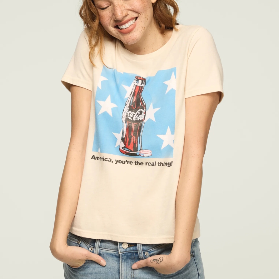 Lucky Brand Coca Cola Bottle Stars Classic Crew - Gifts Water Bottle in Whitecap Gray, Size XS