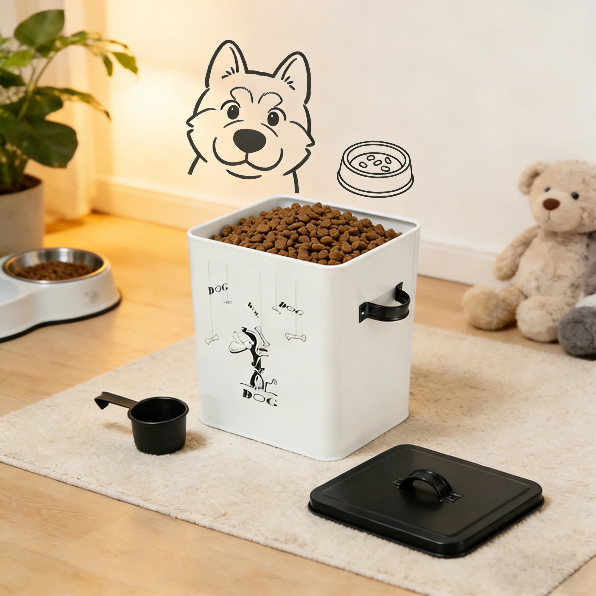 Conteneur de stockage hermétique en métal pour nourriture pour chien avec pelle, bac à nourriture pour animaux de compagnie pour nourriture sèche, distributeur de friandises pour chien de grande