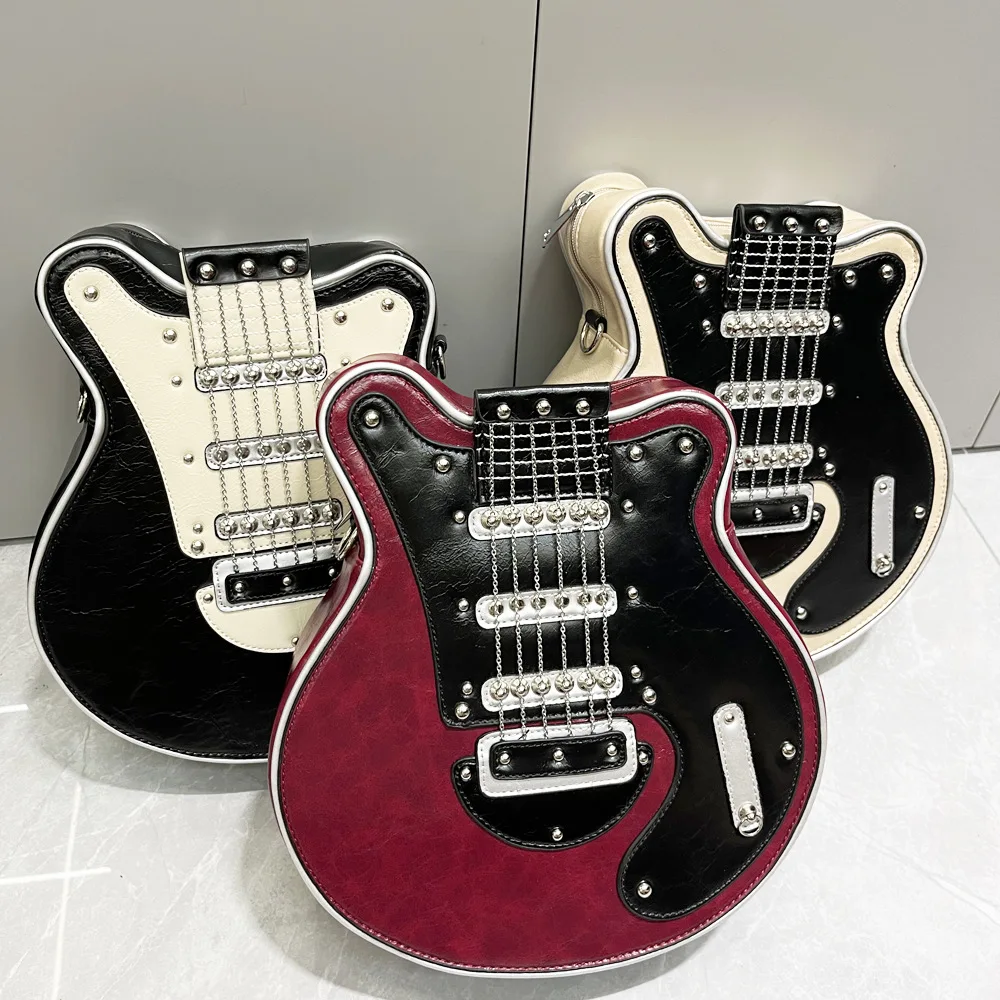 Neue modische Umhängetasche für Damen, Retro-Umhängetasche aus farbblockiertem Leder, handgefertigte, gitarrenförmige Umhängetasche, vielseitige Geldbörse Image