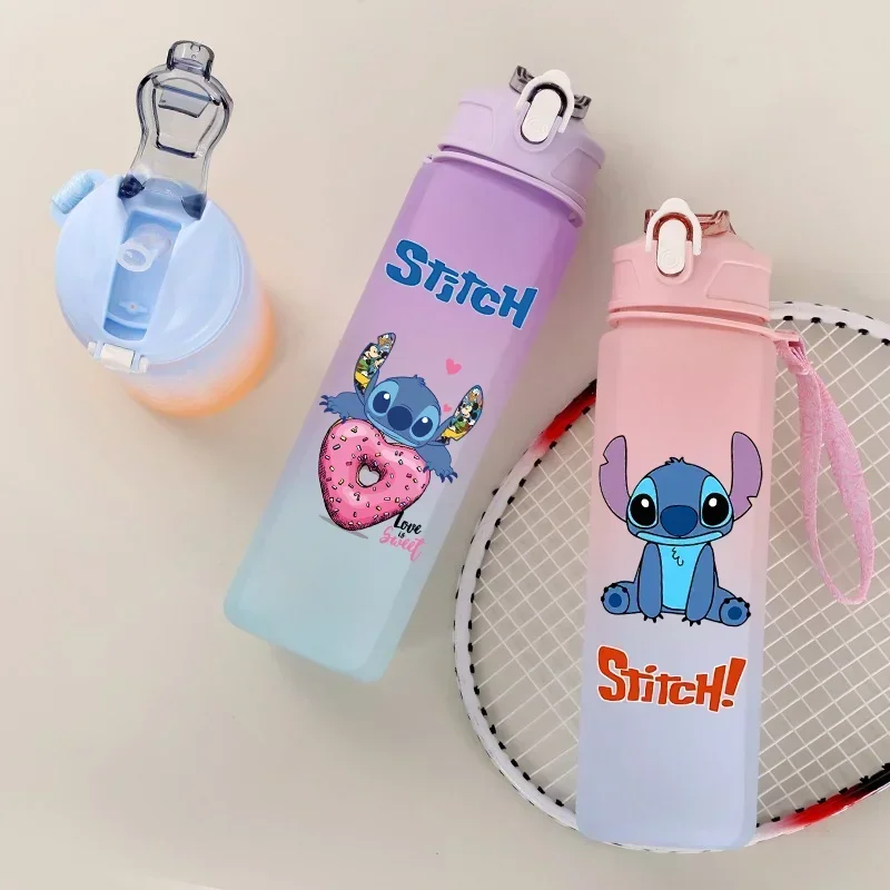 Disney Stitch 750 ml Cartoon-Trinkbecher aus Kunststoff mit großem Fassungsvermögen und Farbverlauf, tragbar, für Outdoor-Sport, Kinder-Trinkbecher, Geschenke Image