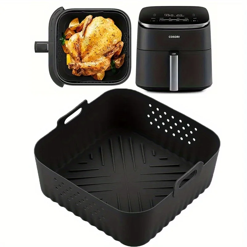 Einzelne Packung Silikon-Heißluftfritteusen-Einlage, Wiederverwendbare Antihaft-Quadratmatte für Backofen, Spülmaschinenfest Image