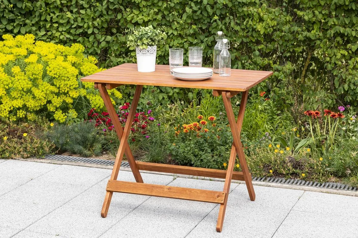 Gartentisch klappbar 90 x 60 cm, Eukalyptusholz, Beistelltisch, Klapptisch, Holztisch