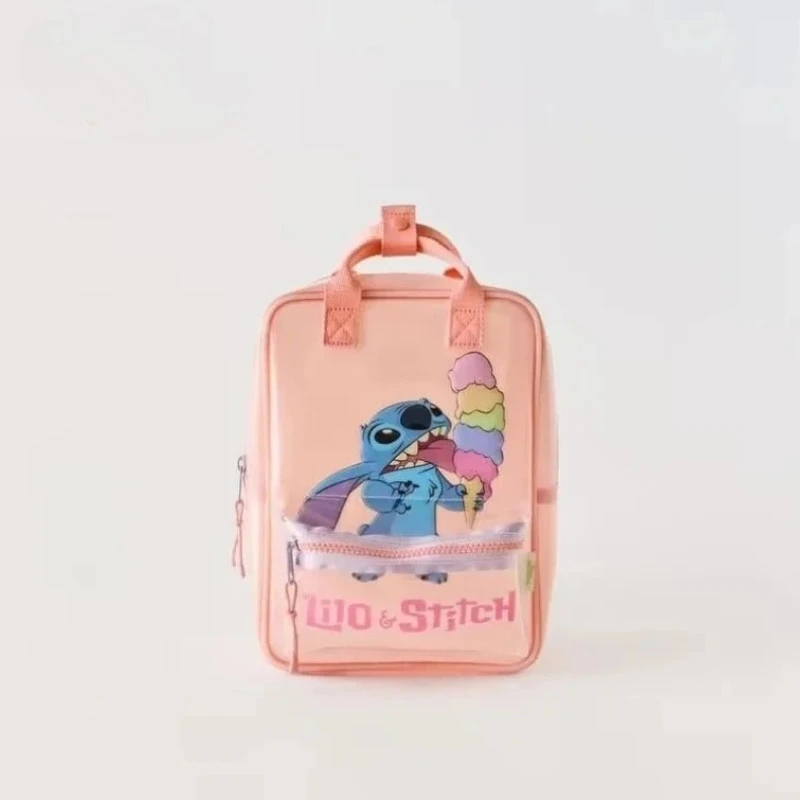2026 Neuer Disney Clear Panel Rucksack für Mädchen, rosa transparente PVC-Schultasche mit 3D-Patch, süßer Kinder-Tagesrucksack