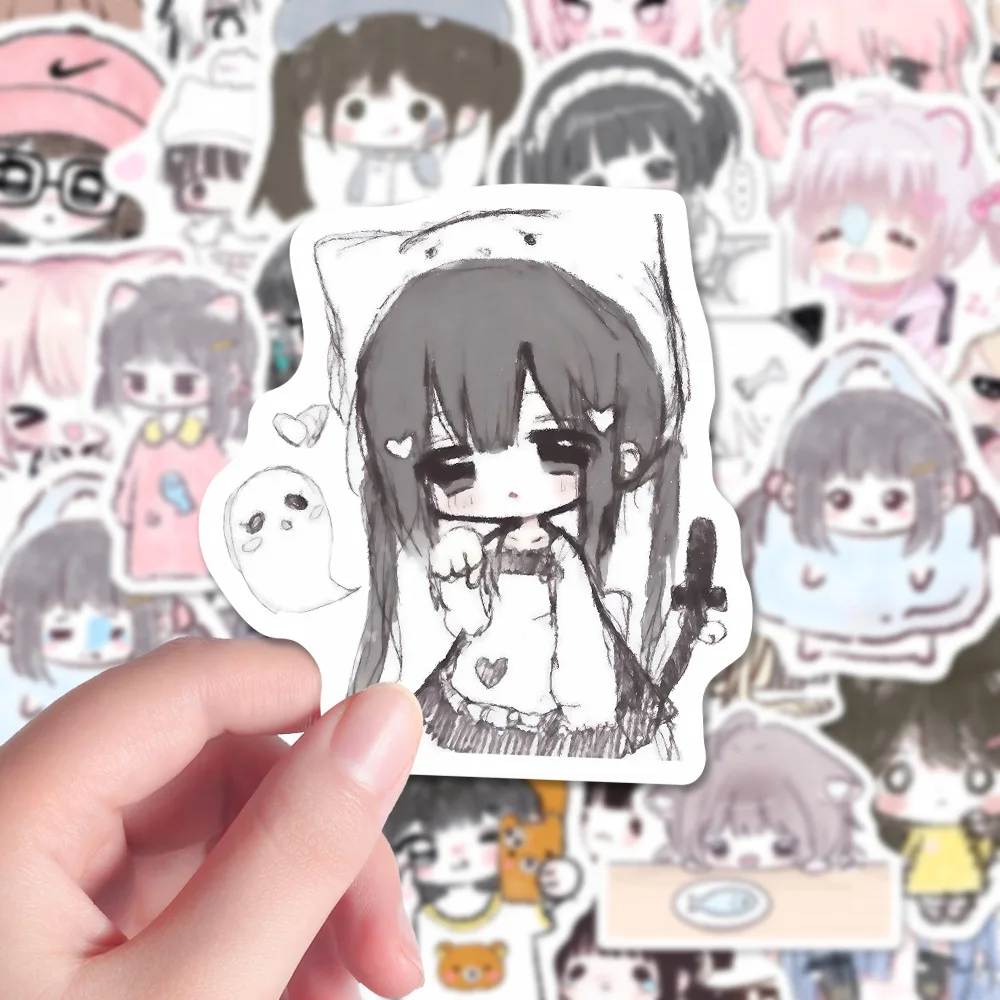 62 Stück Niedliche Mädchen-Graffiti-Aufkleber ACGN Cartoon Anime Weiche Sticker für Handy Computer Notizbuch Schreibwaren DIY Spielzeug Geheimnisse Image