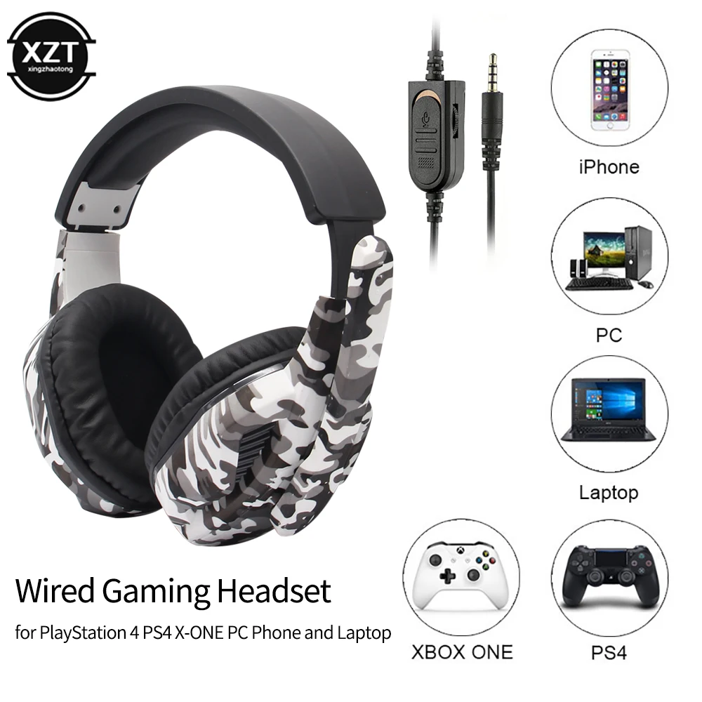 Camouflage Gaming Headset 3,5mm AUX Jack Wired Kopfhörer Gamer Cool Game Kopfhörer Mit Mikrofon Für PS4 Xbox One PC telefon