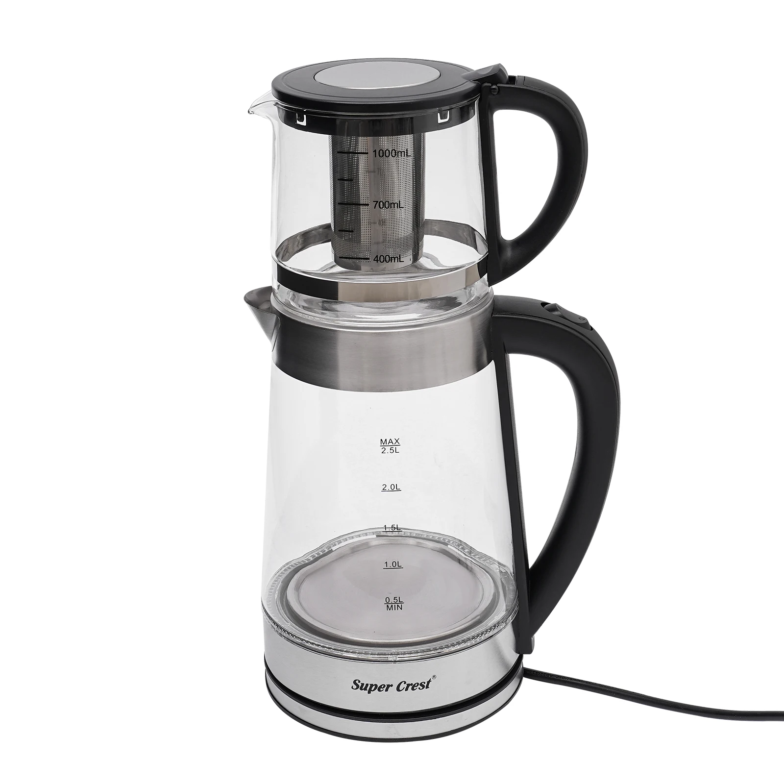 2,5L/0,55L Elektrischer Wasserkocher mit Doppeltopf-Design, 1800W Hitzebeständige Glas-Teekanne, Teekanne Puer-Kessel Tee-Infusor-Filter Image