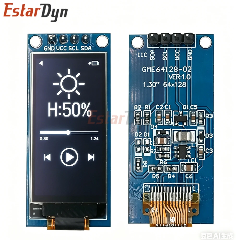 Estardyn 1,3 Zoll OLED-Display 64×128 LCD-Modul SH1107 LCD 1,3 Zoll OLED Vertikales Bildschirmmodul für Image