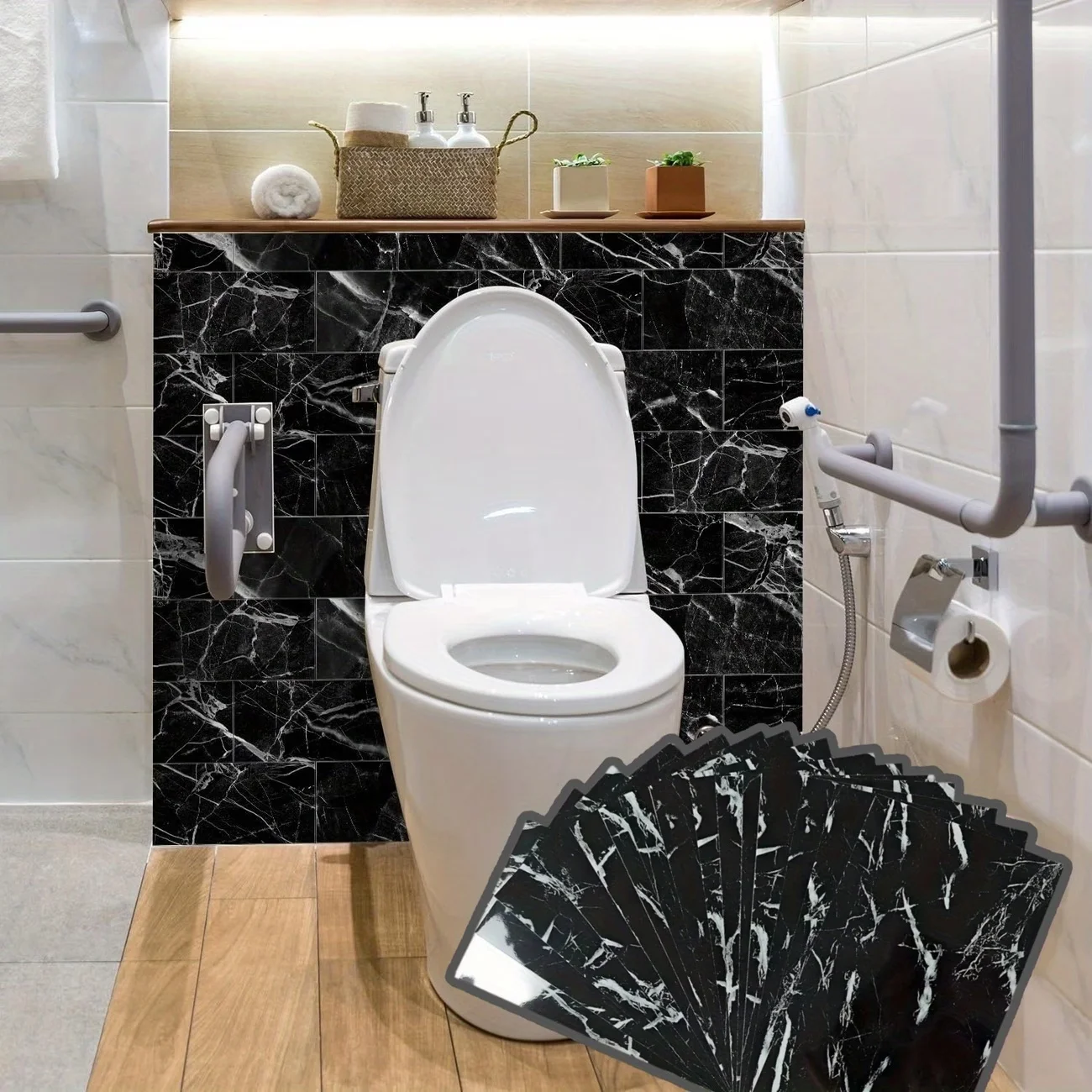 16 Stück 10 x 20 cm selbstklebende 3D-Wandfliesen, wasserdichte Marmor-PVC-Tapete für Badezimmer und Küche, Dekorationsaufkleber für das Wohnzimmer Image