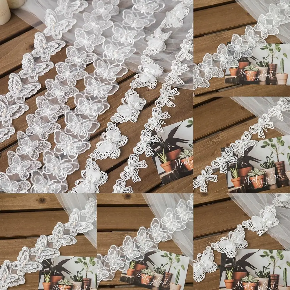 1 Yard Stickerei Schmetterling 3D Schmetterling Spitzenborte DIY Weiße Spitzenborte Stoff Blumen Dekor Band Image
