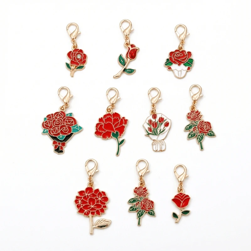 Geschenk für Sie/Ihn, Set mit 10 Schlüsselanhängern mit Rosen- und Nelkenanhänger, kleine Geschenke, Geschenke zum Muttertag Image