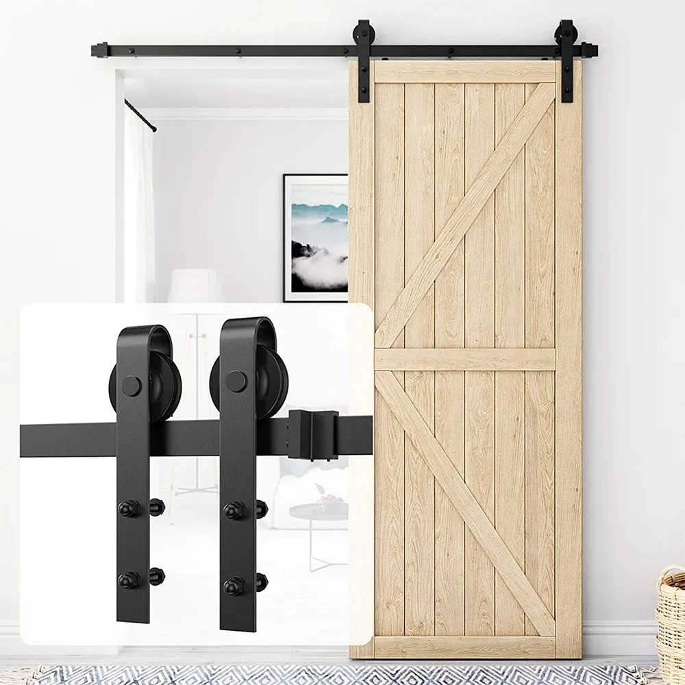6/6,6 ft Schiebetür Hardware-Kit Mechanismus antike verbesserte Version Kohlenstoffs tahl passen 45 "-48" Panel Innentüren