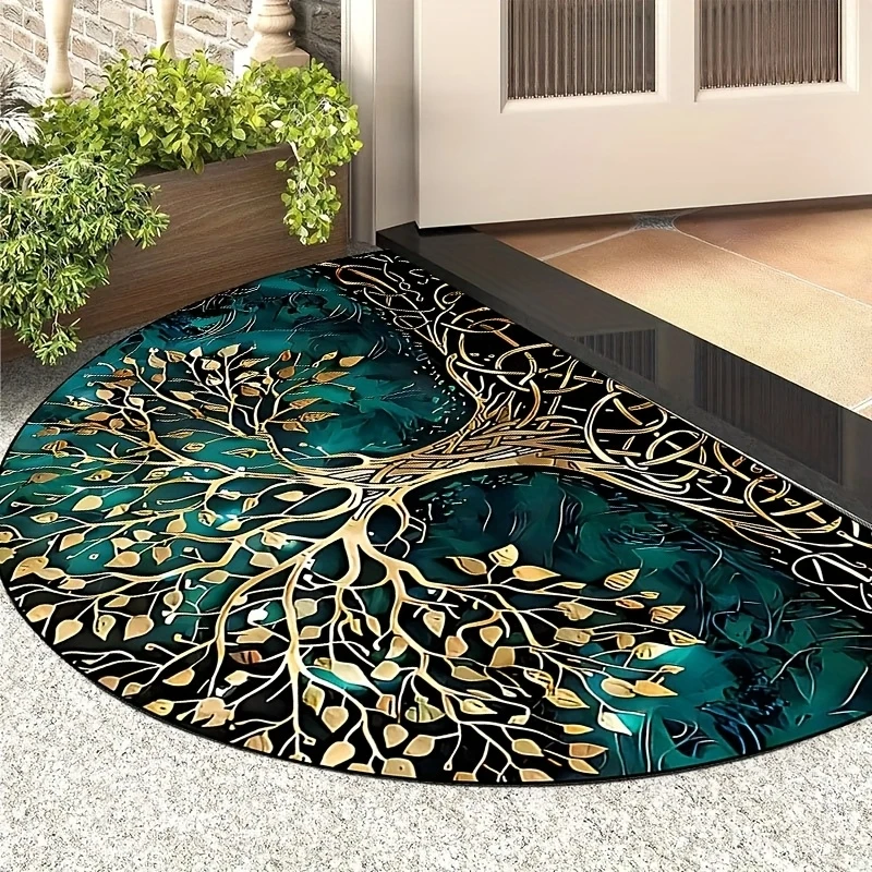 VIKAMA Life Tree Halbkreis-Willkommens-Fußmatte, rutschfester Teppich für Wohnzimmer und Schlafzimmer, Eingangsbereich-Fußmatte, Heimdekoration Image