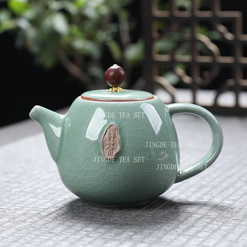 Ge Kiln Kung Fu Teapot Household Sliced Ceramic Tea Maker Chinese Style Large Capacity Solid Color Lid Bowl Tea Tasting Cup