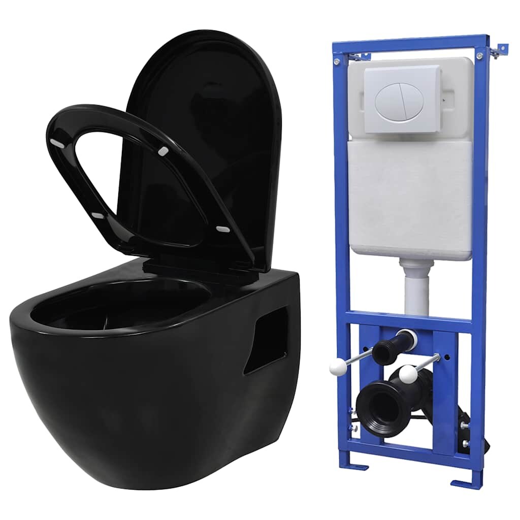 vidaXL Hänge-Toilette mit Einbau-Spülkasten Keramik Schwarz Image