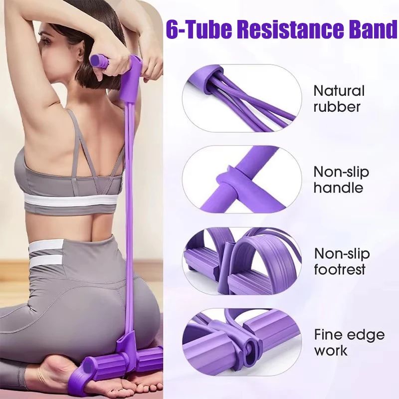 6 Tube Resistance Band Fitness System With Pedal Puller For Full Body Home Workout 6 Tube Resistance Band Fitness System With Pedal Puller For Full Body Home Workout