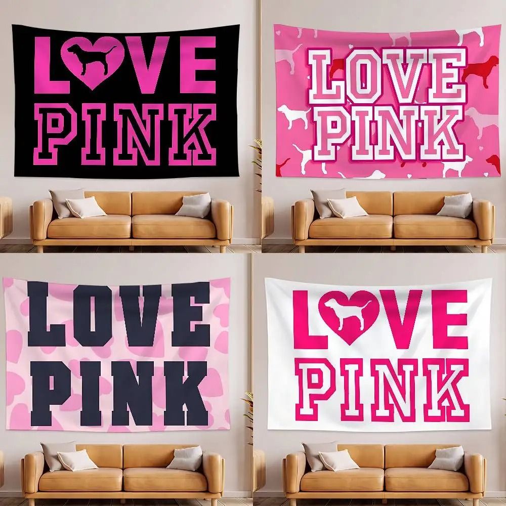 Pink Love Wall Tapestry Aesthetic Bedroom Wall Hanging Decor 01 60x110 Cm