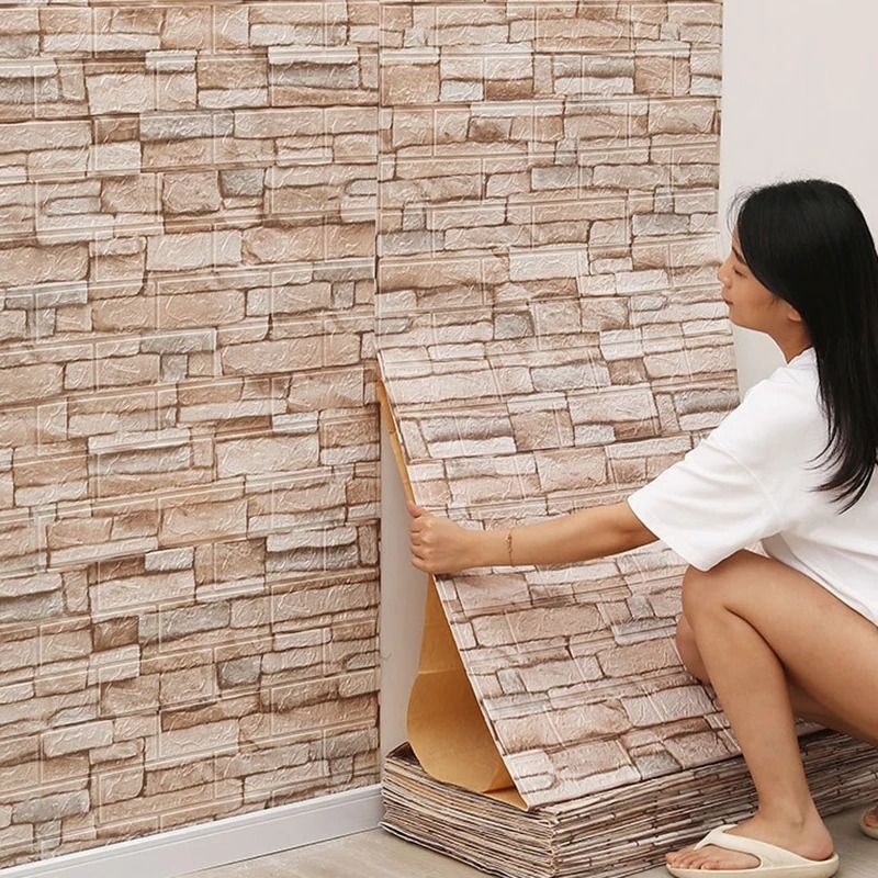 3D Imitation Brick Wall Sticker Set | Waterproof Self Adhesive DIY Wallpaper roman Tiles 5 Pcs 70cm X 77cm