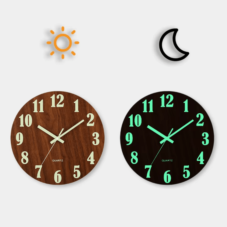 12 Inch Luminous Wooden Wall Clock Silent Nordic Glow Night Light Design yg003 12 Inch