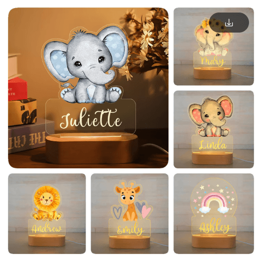 Personalized Animal Acrylic Night Light Custom Name LED Lamp For Kids 06dinosaur 7 Colors Light
