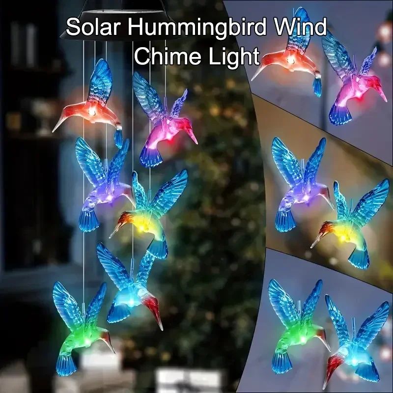Solar LED Hummingbird Wind Chimes Color Changing Garden Decor Solar LED Hummingbird Wind Chimes Color Changing Garden Decor