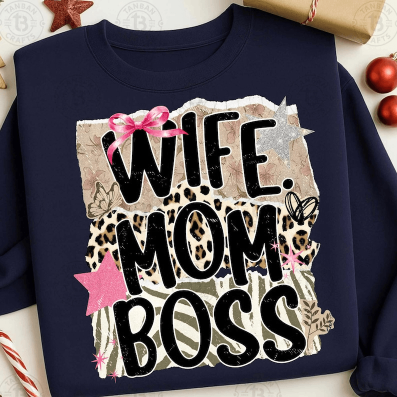 Wife Mom Boss Shirt Trendy Leopard Bow Mom Boss Sweatshirt grey xl sweatshirt