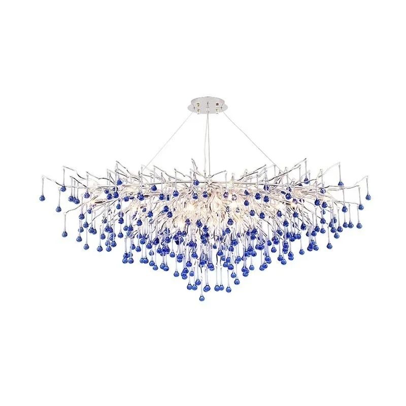 Luxury Modern Branch Crystal Chandelier Teardrop Ceiling Light For Dining And Living Room pink Diameter 80 Cm tri color Light