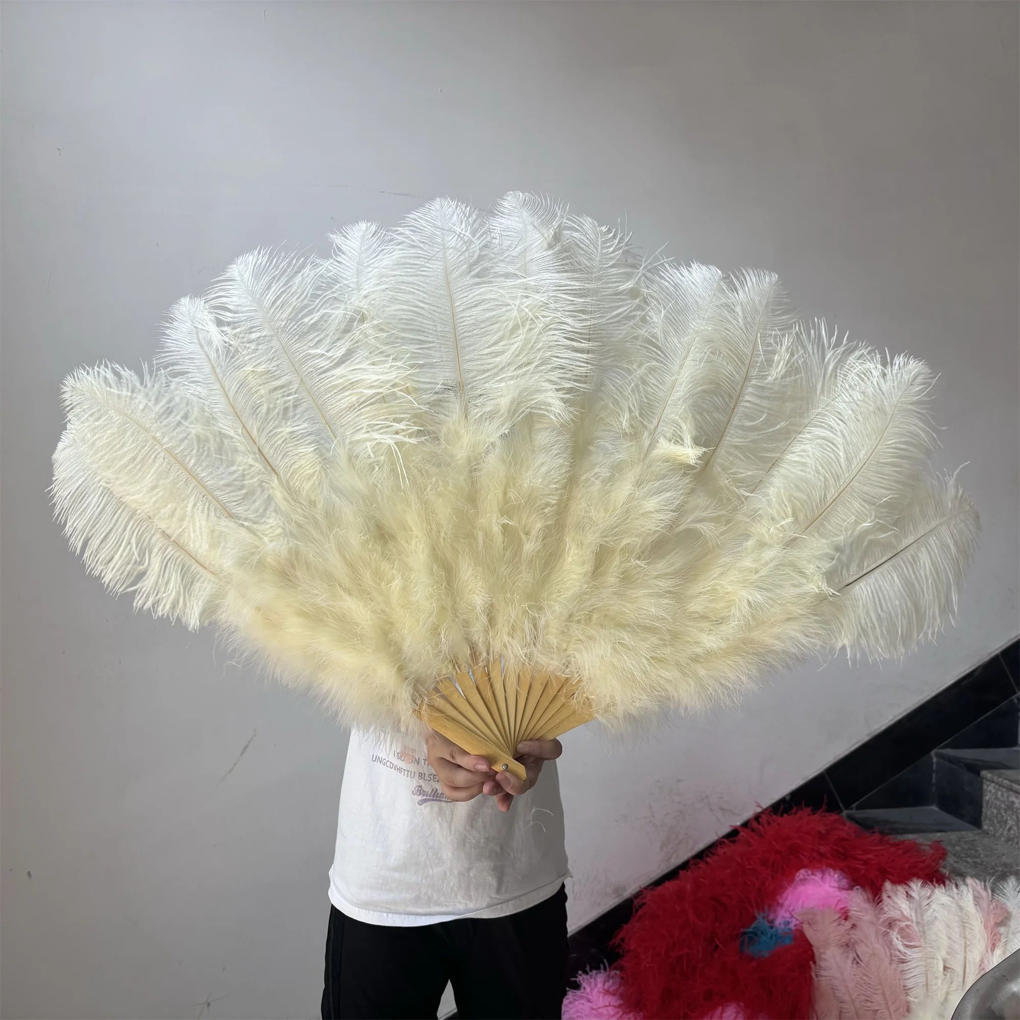 Luxury Ostrich Feather Fan Large Folding Dance Fan For Performance And Events 28 51.18 In 2pcs