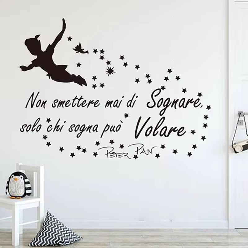 Italian Peter Pan Quote Wall Sticker Inspirational Nursery Kids Room Decor chocolate 41.34x30.71in