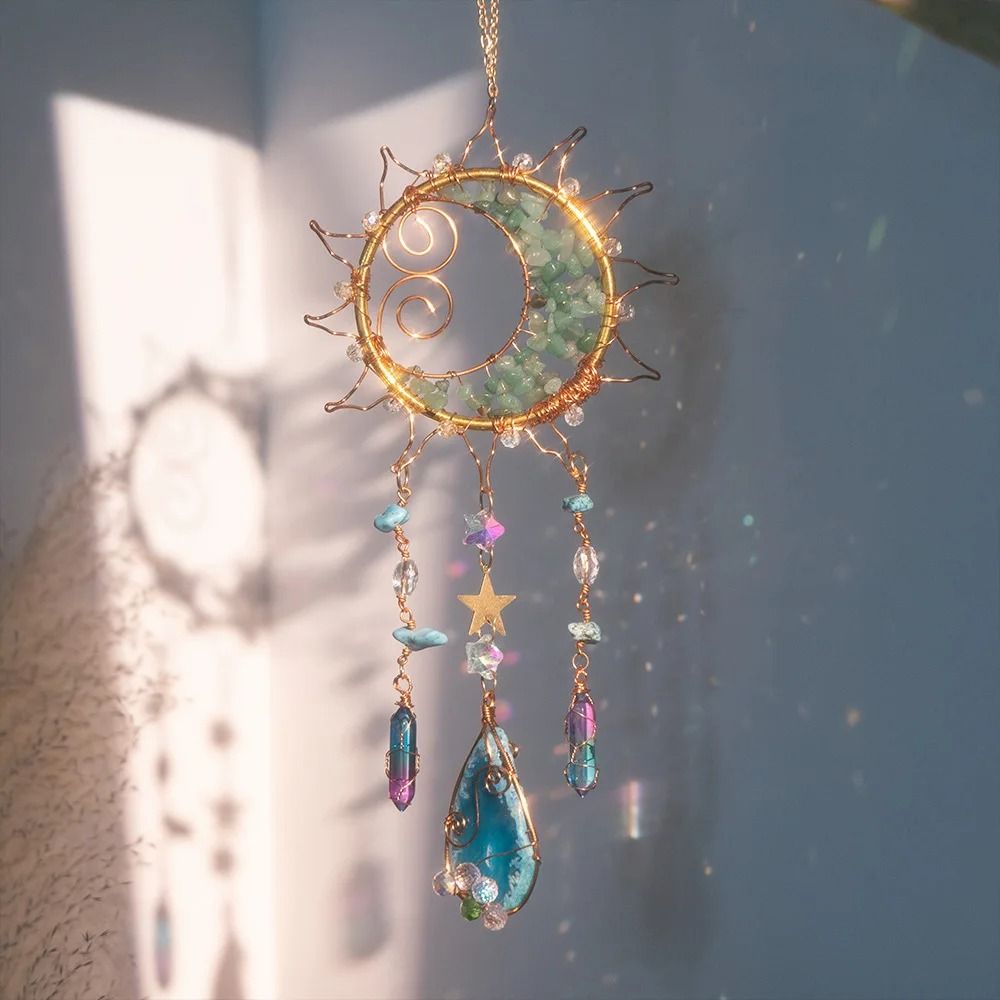 Crystal Wind Chime Sun Catcher Prism Hanging Moon Sun Decor 02 one Piece