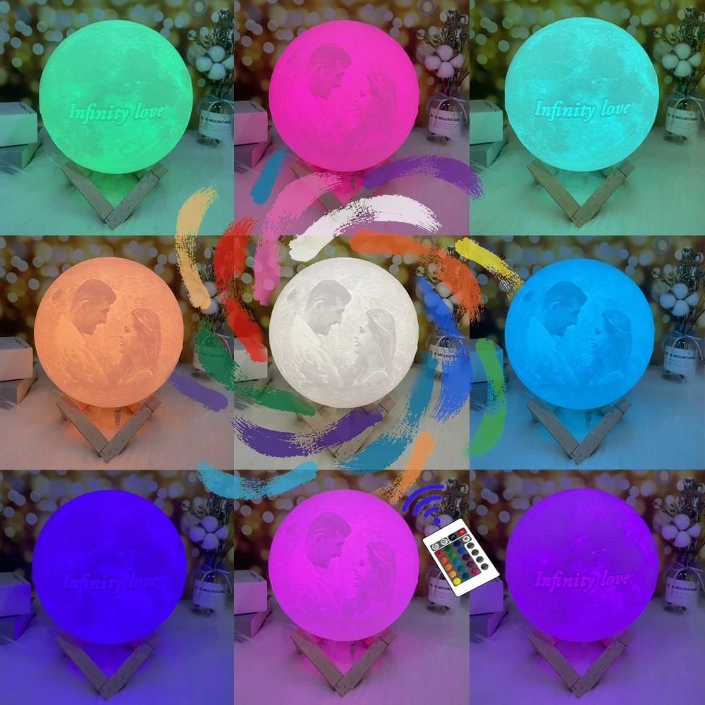 Custom 3D Printed Moon Lamp Personalized Photo Night Light Gift 3 Colors 12 Cm