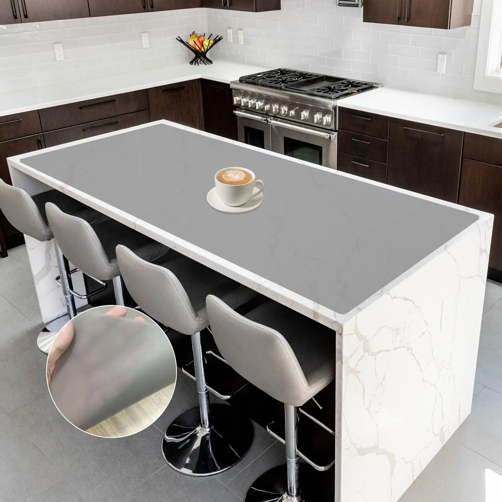 Premium Soft Oil Proof Table Mat Heat Resistant & Waterproof Kitchen Counter & Childrens Desk Protector grey 15.7 X 31.5 In