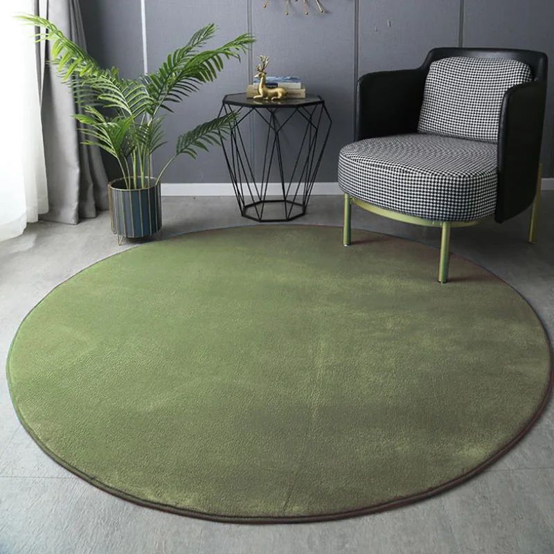 Round Plush Coral Velvet Rug Soft Living Room Carpet For Modern Home green 62.9inch