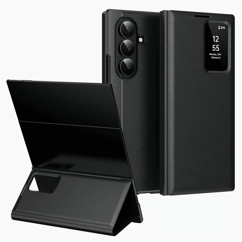 Premium Smart View Window Leather Case With Card Slot, Protective Wallet Cover For Samsung Galaxy Phones For Samsung Galaxy S24+ 5G red