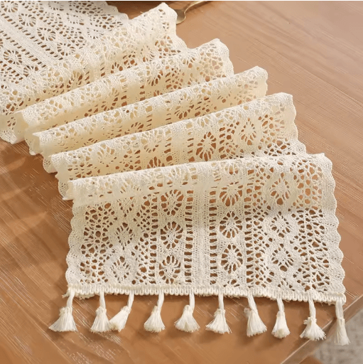 Boho Macrame Crochet Table Runner Vintage Farmhouse Beige Table Decor b 24x120cm