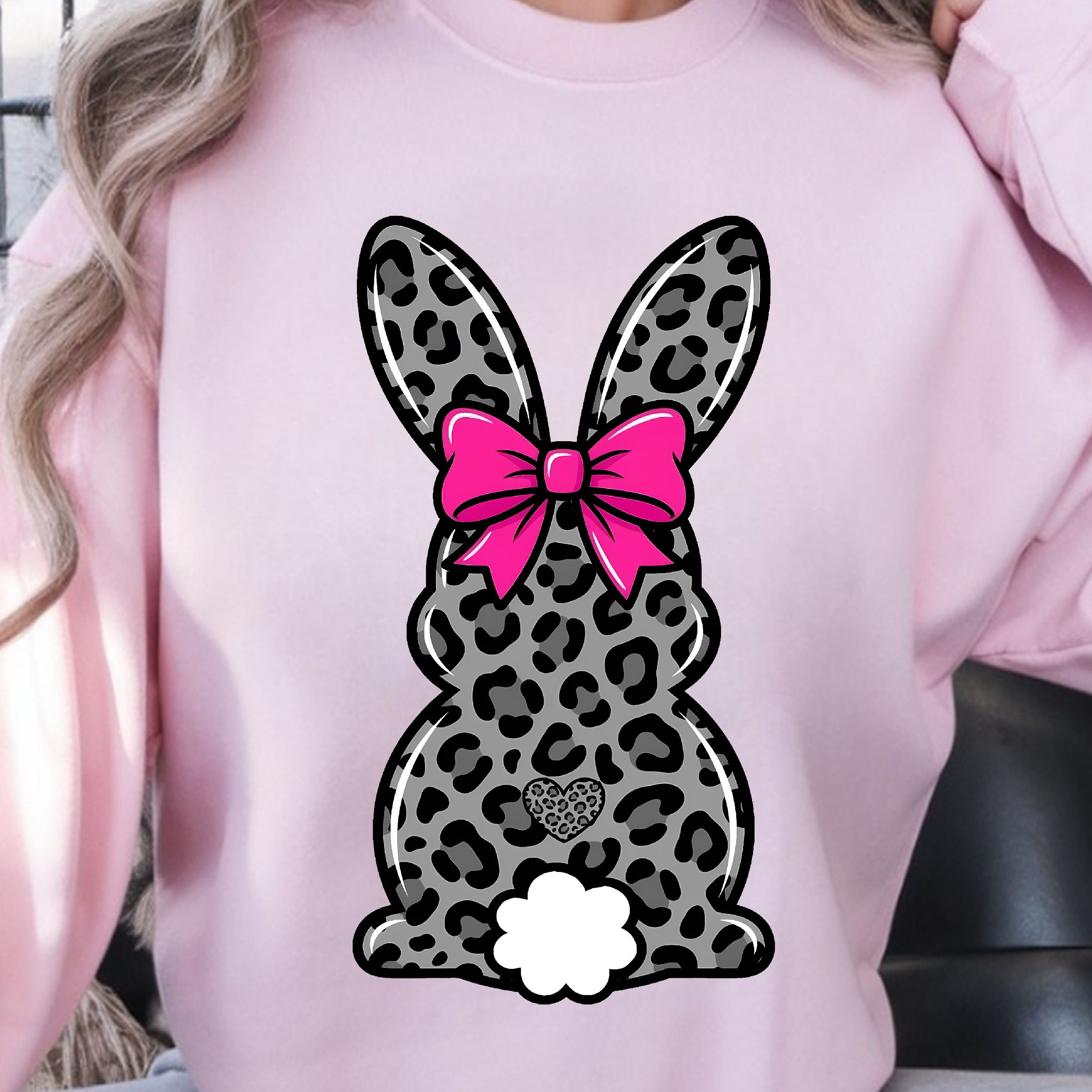 Leopard Easter Bunny Shirt, Spring Leopard Bunny T Shirt, Bow Detail Tee grey l t Shirt