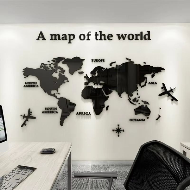 3D Acrylic World Map Wall Sticker Crystal Mirror Travel Decor white s 31.50x15.75in