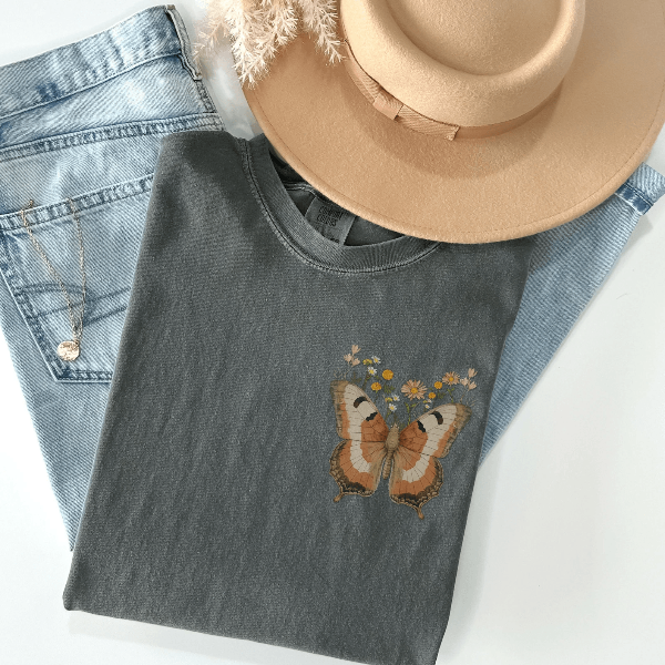 Vintage Butterfly T Shirt Botanical Tee Aesthetic Butterfly Shirt For Nature Lovers mustard 2xl sweatshirt