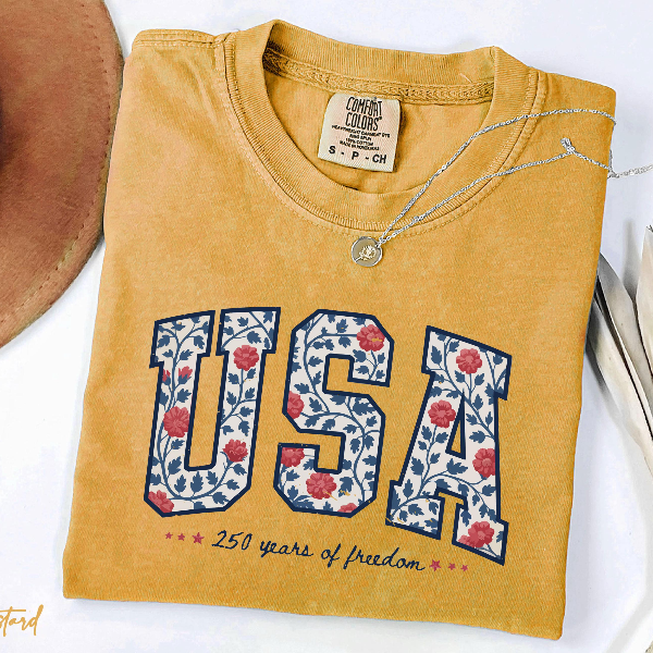 250 Years Of Freedom USA Floral T Shirt Vintage Patriotic Patchwork Tee hot Pink 2xl t Shirt