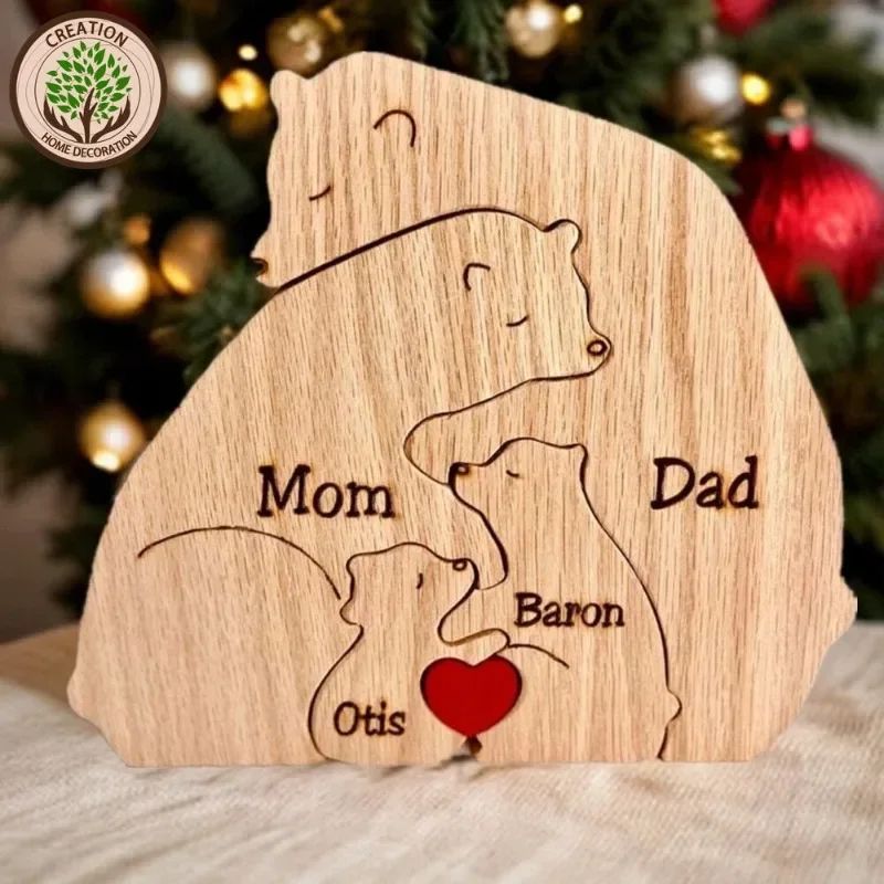Personalized Bear Family Puzzle Ornament 4 Bears not Customized