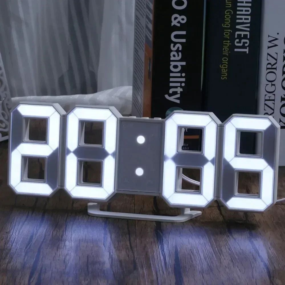 3D LED Digital Alarm Clock Large Display Wall & Desk Clock With Temperature, Date & Adjustable Brightness 7