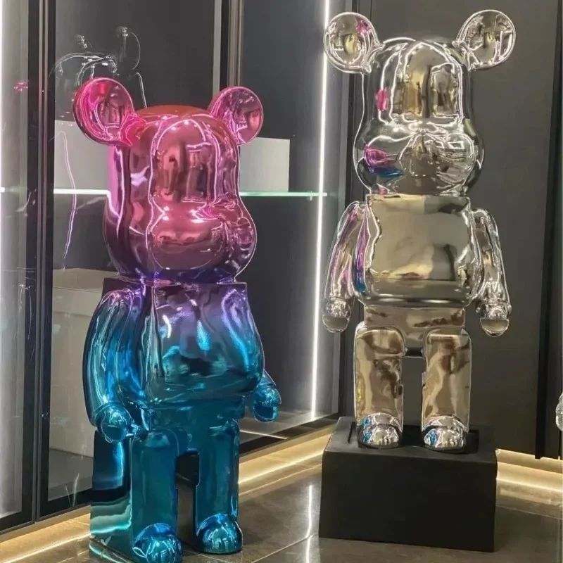 Luxury Gradient Bear Sculpture Modern Mirror Finish Home Decor silver 31.50 In