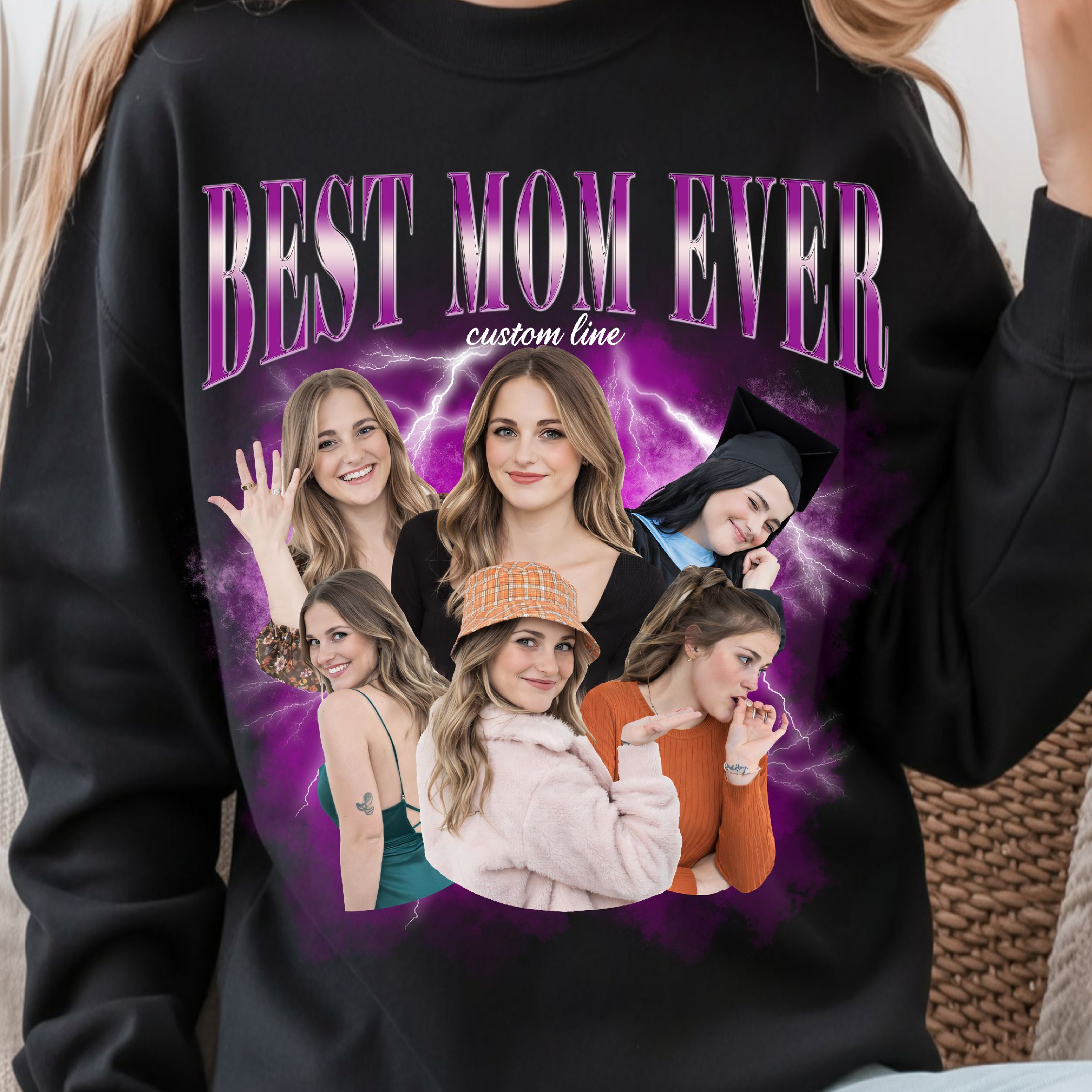 Custom Photo Mom Shirt, Best Mom Ever Shirt, Bootleg Rap Tee, Christmas Gift For Mom navy Blue s sweatshirt