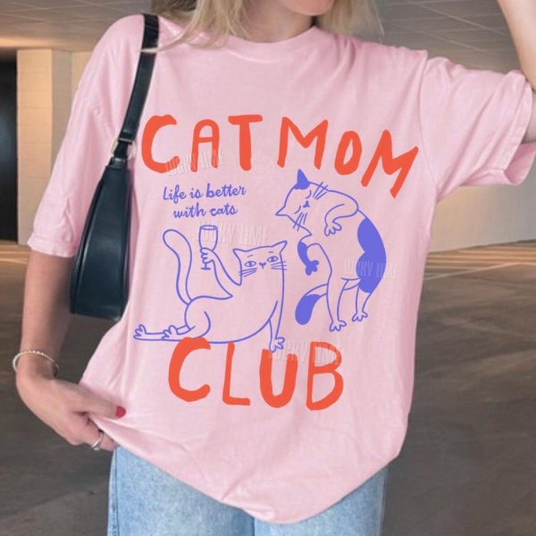 Cat Mom Club Shirt,Cat Mom Shirt, Cat Mama Tee, Gift For Cat Mom, Funny Cat Shirt, Cat Lover Shirt, New peach m t Shirt