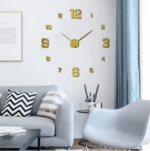 3D DIY Frameless Wall Clock Luminous Silent Modern Wall Decor Stickers 033 Gold 2d 16 Inch (40cm)