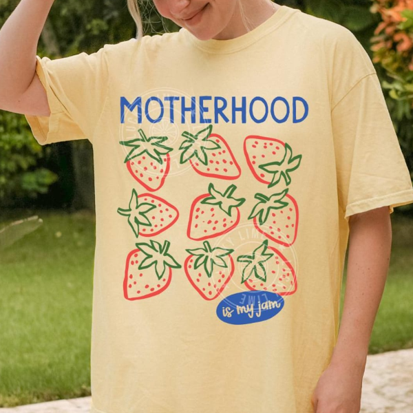 Motherhood Is My Jam Comfort Colors T Shirt Strawberry Mama Graphic Tee black xl sweatshirt