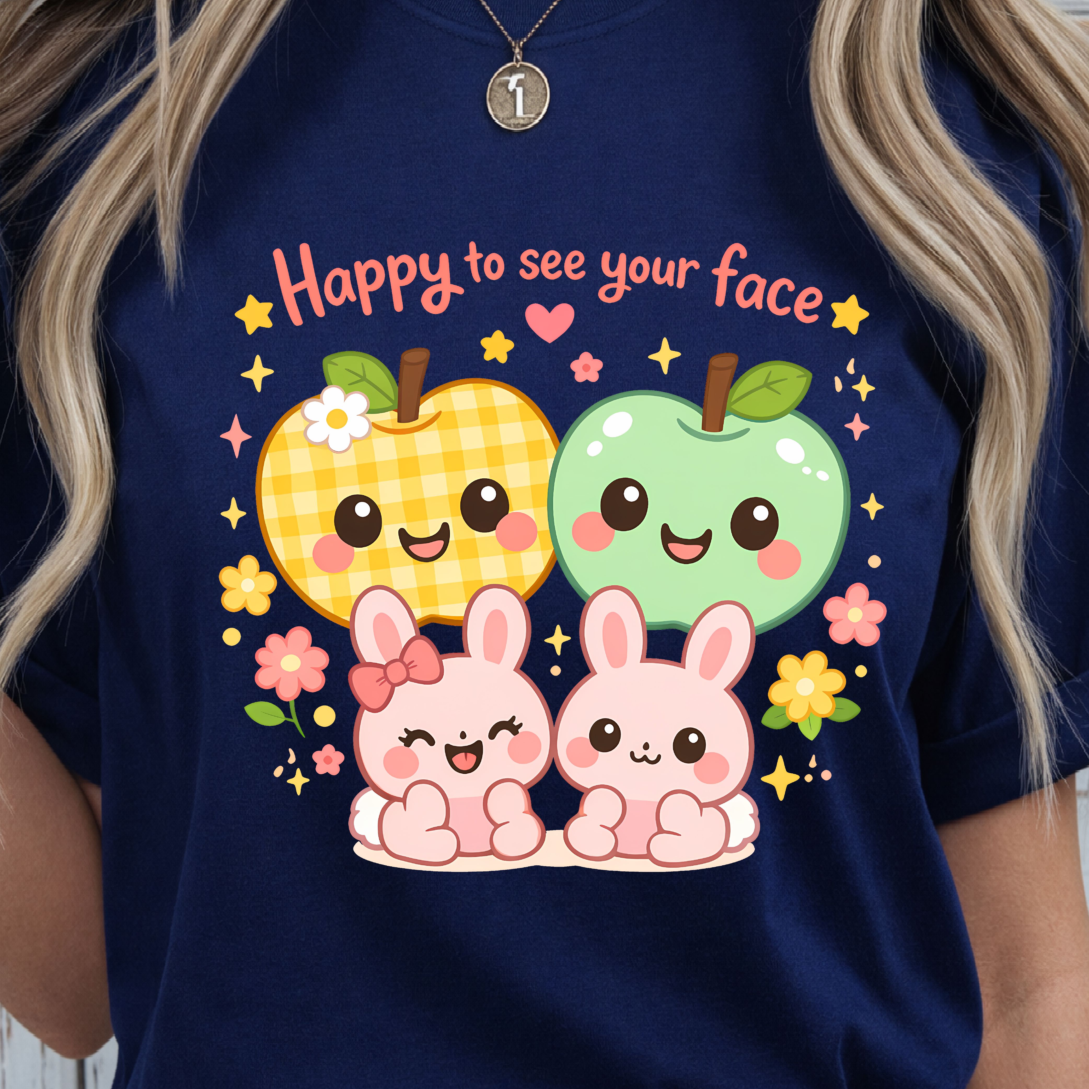 Happy To See Your Faces Shirt Apples & Baby Bunny Easter Design Tee grey 3xl t Shirt