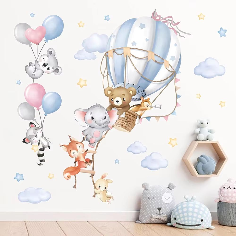 Hot Air Balloon Animal Wall Stickers Nursery Decor For Kids Bedroom Playroom 15.75x13.39in