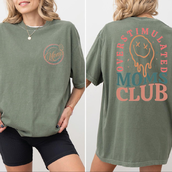 Overstimulated Moms Club Shirt Funny Mom Life Graphic Tee Trendy Oversized Outfit pink l t Shirt