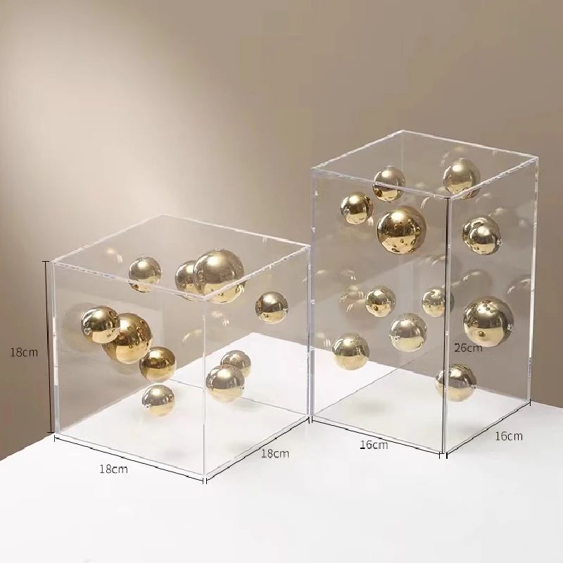 Modern Clear Acrylic Square Display Box Decorative Sphere Cover Ornament 7.09 X 7.09 X 7.09 In silver